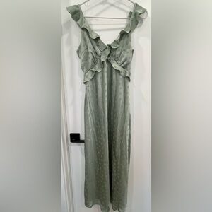 And Now This Crisscross Ruffled Slip Dress Green Sage Women's Maxi Dress Large